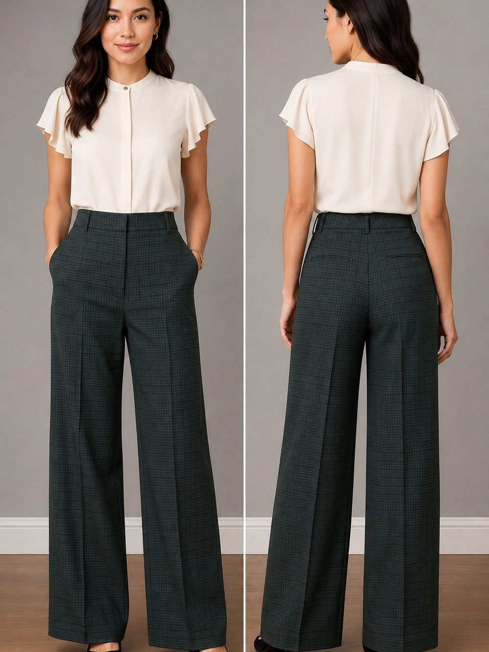 Ann Taylor Size 6 Green Plaid Wide
Leg Pants